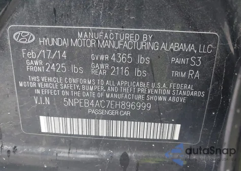 2014 Hyundai Sonata Gls из США, поврежденный, VIN 5NPEB4AC7EH896999